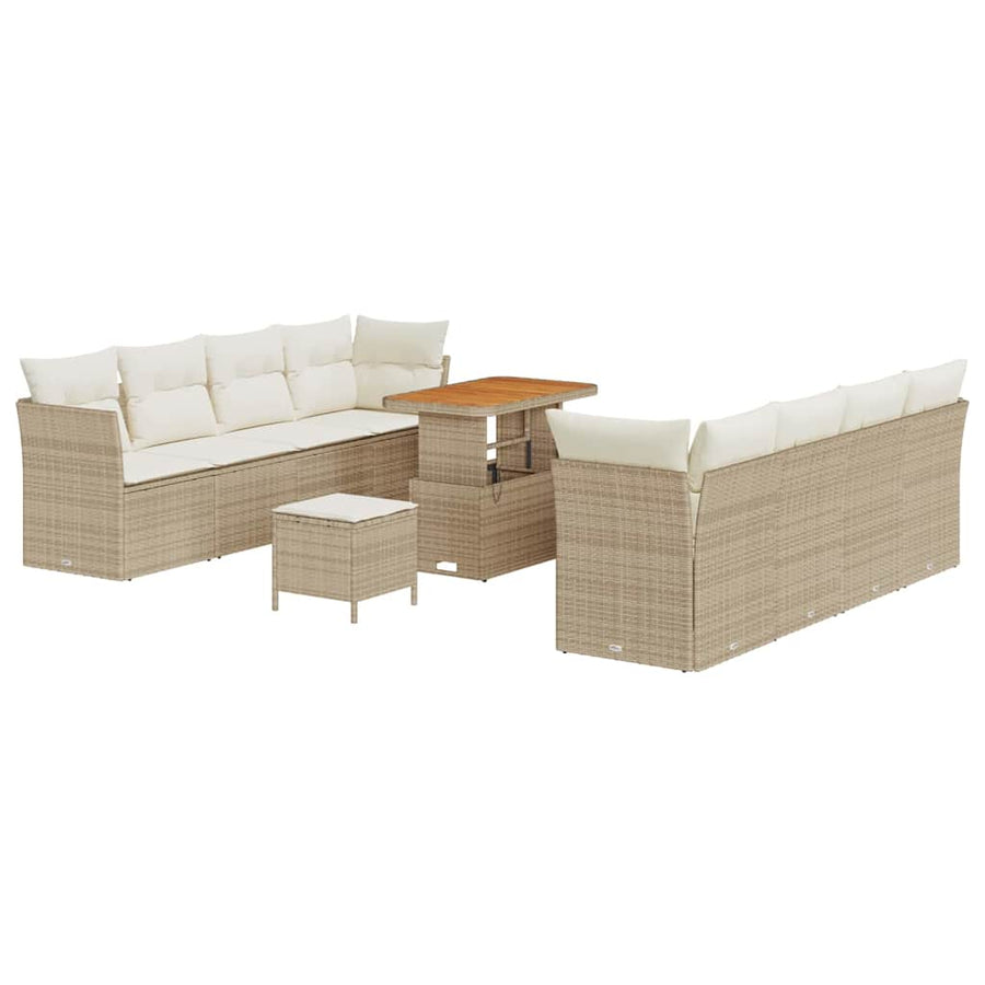 Tuin Sofa Set met kussen 11 pcs Beige en Crème poly rattan