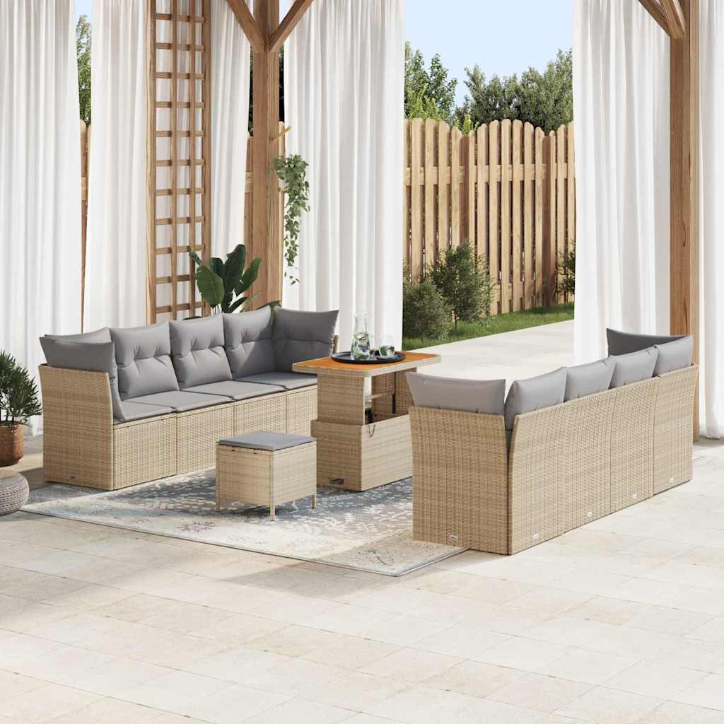 Tuin Sofa Set met kussen met opslag 11 pcs beige en lichtgrijs