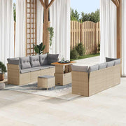 Loungeset 11-delig poly rattan acaciahout beige lichtgrijs