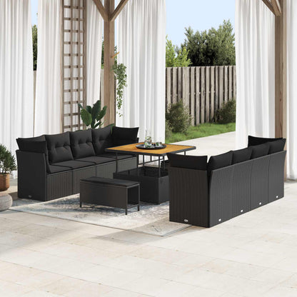 Tuin Sofa Set met kussen 11 pcs Zwart poly rattan