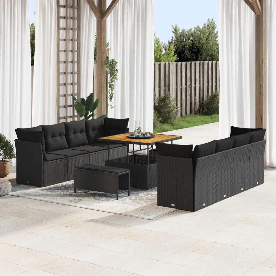 Tuin Sofa Set met kussen 11 pcs Zwart poly rattan