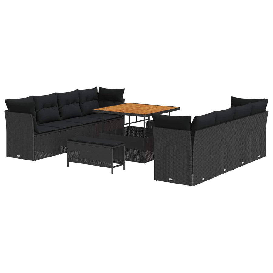 Tuin Sofa Set met kussen 11 pcs Zwart poly rattan