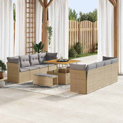 Tuinset poly rattan acaciahout beige lichtgrijs 11-delig