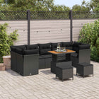 Tuinset polyrattan staal zwart 10-delig