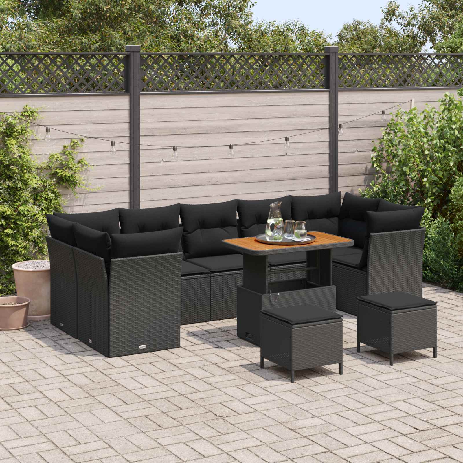 Tuin Sofa Set 10 pcs Zwart Poly rattan en gepoedercoat staal