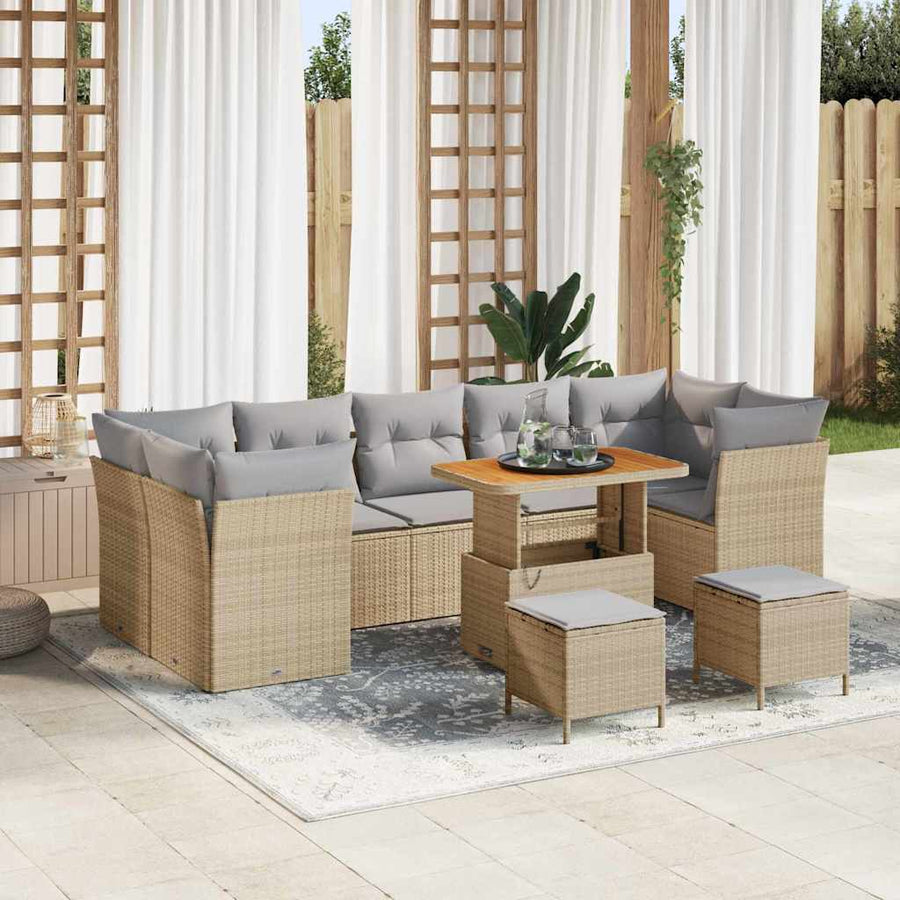 Tuin Sofa Set met kussen met opslag 10 pcs beige en lichtgrijs