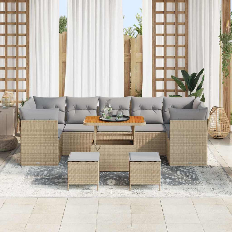Tuin Sofa Set met kussen met opslag 10 pcs beige en lichtgrijs