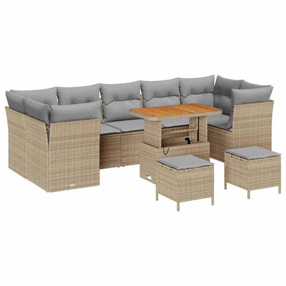 Tuin Sofa Set met kussen met opslag 10 pcs beige en lichtgrijs