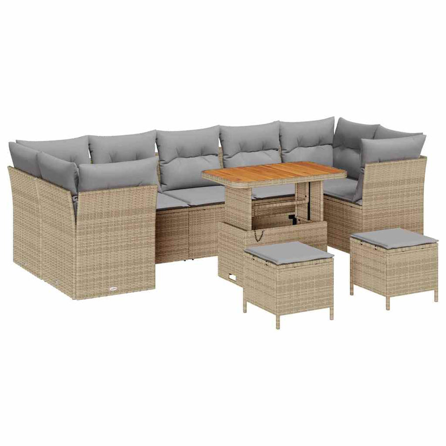 Tuin Sofa Set met kussen met opslag 10 pcs beige en lichtgrijs