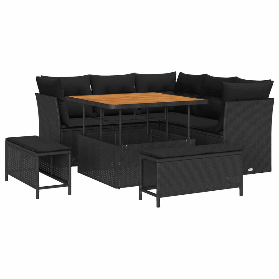 Tuin Sofa Set 8 pcs Zwart Poly riet en gepoedercoat staal