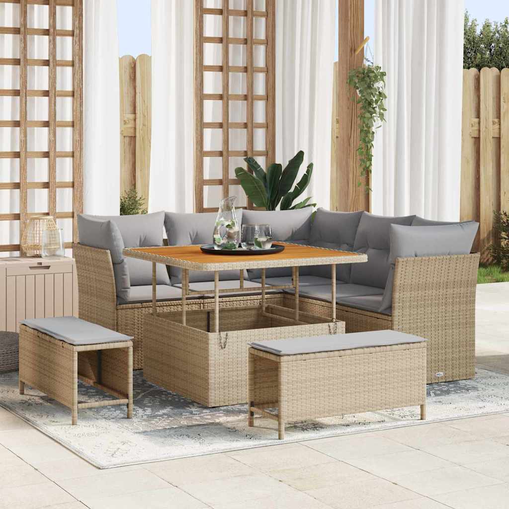 Tuin Sofa Set met kussen met opslag 8 pcs beige en lichtgrijs