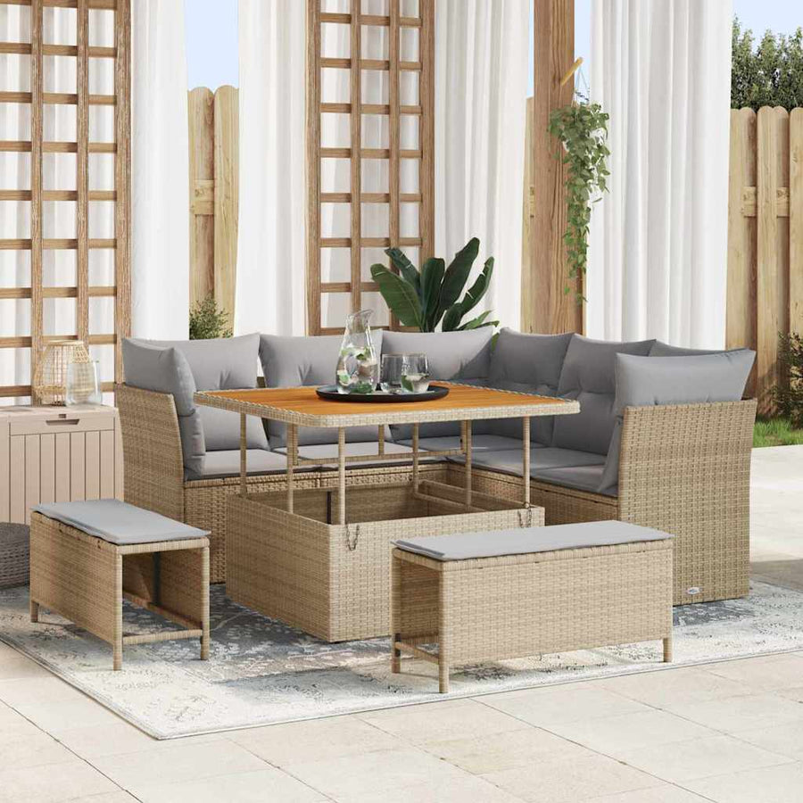Tuin Sofa Set met kussen met opslag 8 pcs beige en lichtgrijs