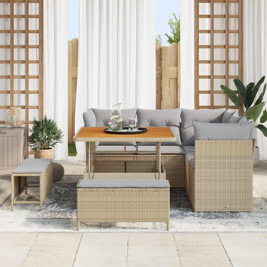 Tuin Sofa Set met kussen met opslag 8 pcs beige en lichtgrijs