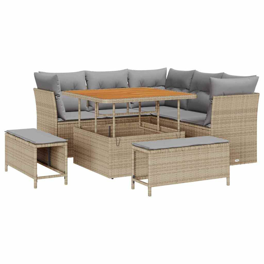 Tuin Sofa Set met kussen met opslag 8 pcs beige en lichtgrijs