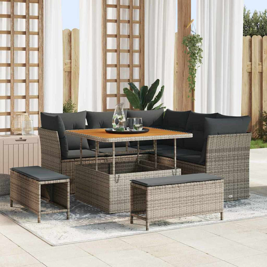 Tuin Sofa Set 8 pcs Grijs Poly riet en gepoedercoat staal