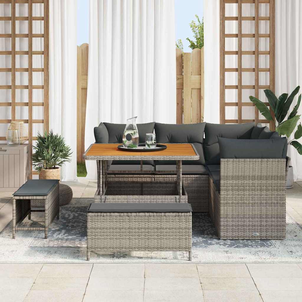 Tuin Sofa Set 8 pcs Grijs Poly riet en gepoedercoat staal