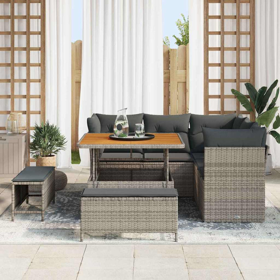 Tuin Sofa Set 8 pcs Grijs Poly riet en gepoedercoat staal
