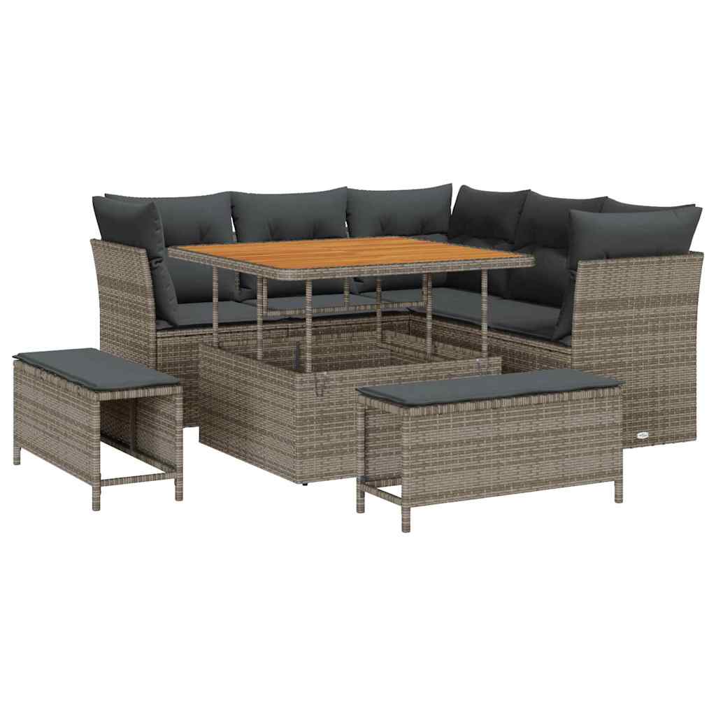 Tuin Sofa Set 8 pcs Grijs Poly riet en gepoedercoat staal