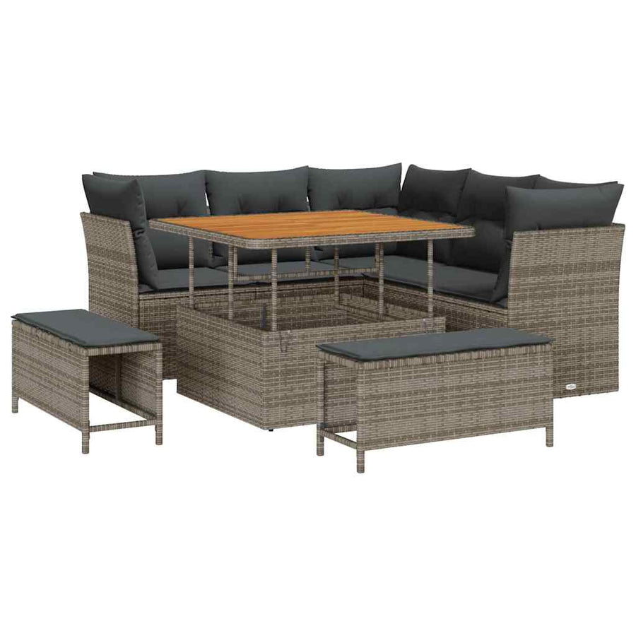 Tuin Sofa Set 8 pcs Grijs Poly riet en gepoedercoat staal