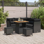Tuin loungeset 8-delig zwart polyrotan staal
