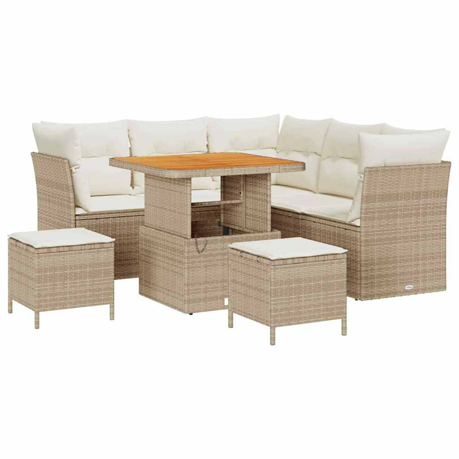 Tuin Sofa Set met kussen met opslag 8 pcs beige en crèmekleurig