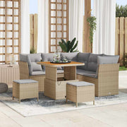 Loungeset 8-delig poly rattan acaciahout beige lichtgrijs