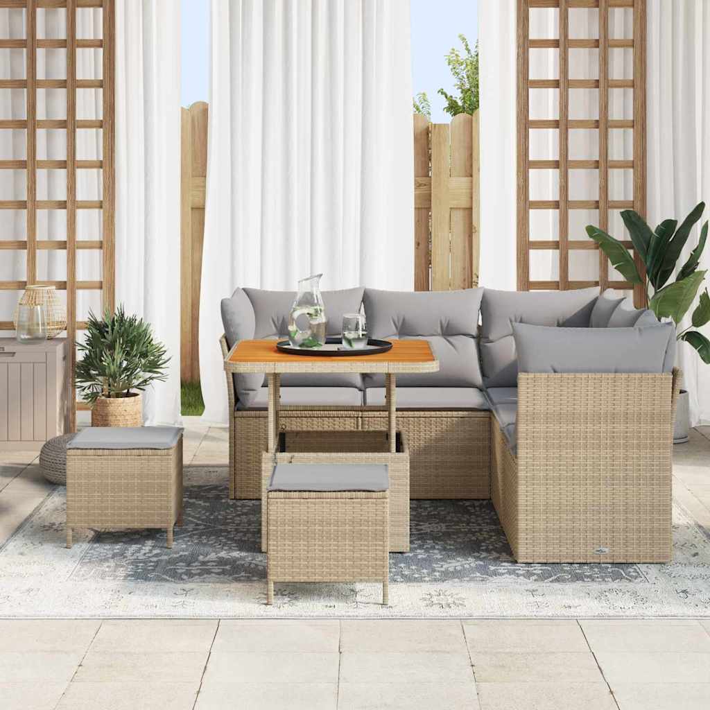 Tuin Sofa Set met kussen met opslag 8 pcs beige en lichtgrijs