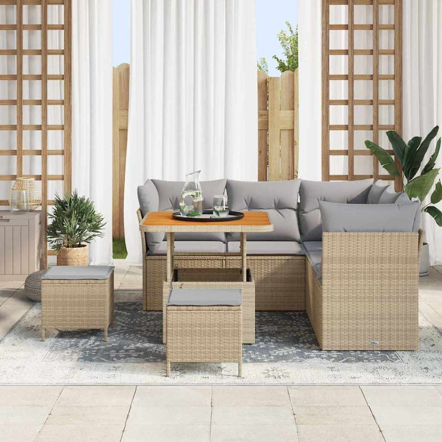 Tuin Sofa Set met kussen met opslag 8 pcs beige en lichtgrijs