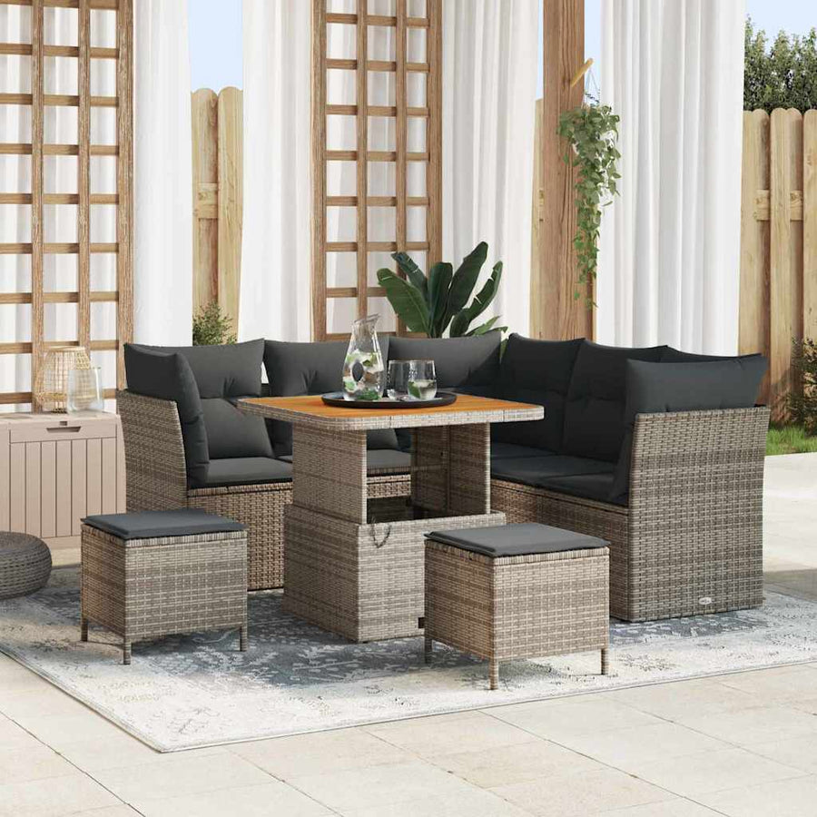 Tuin Sofa Set 8 pcs Grijs Poly riet en gepoedercoat staal