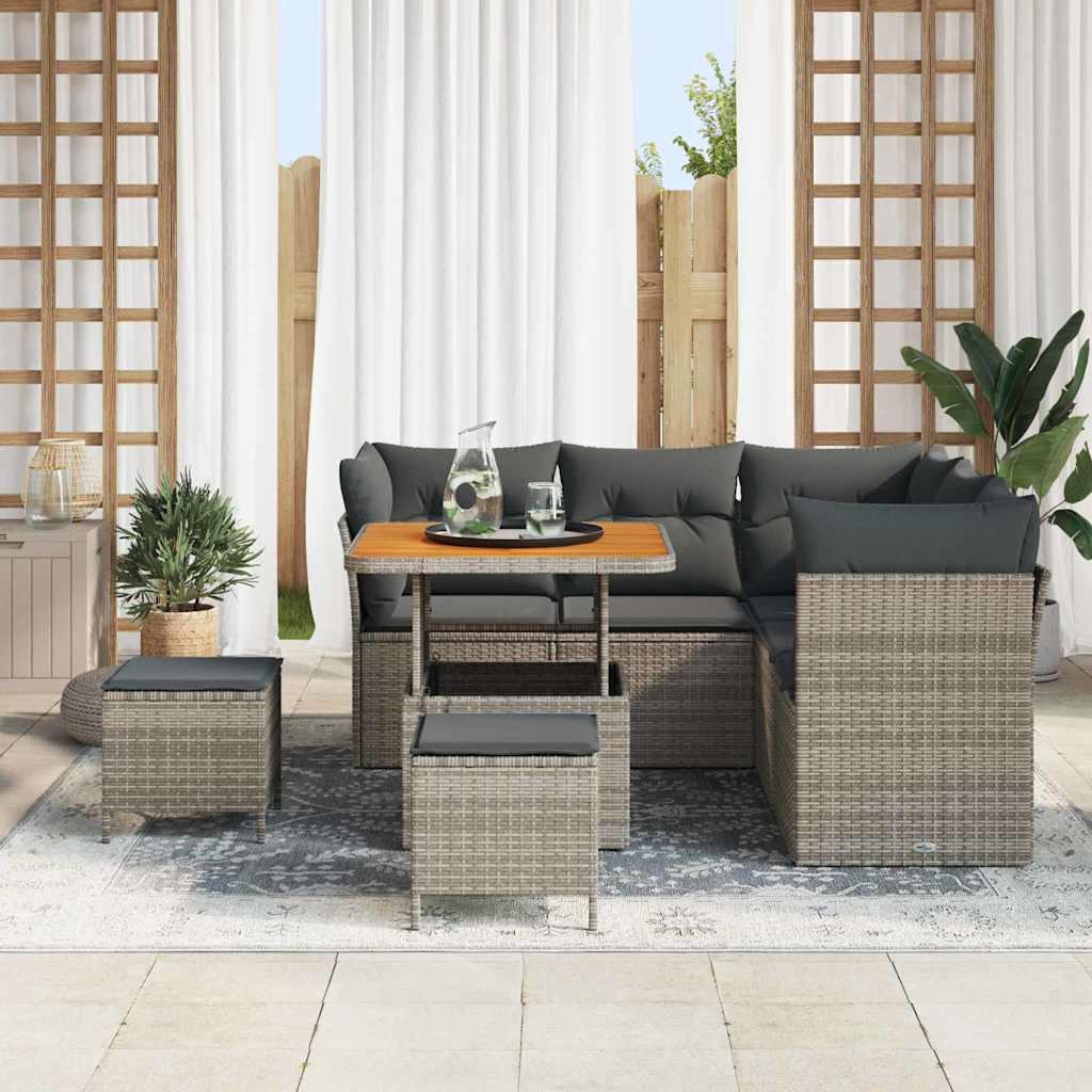 Tuin Sofa Set 8 pcs Grijs Poly riet en gepoedercoat staal