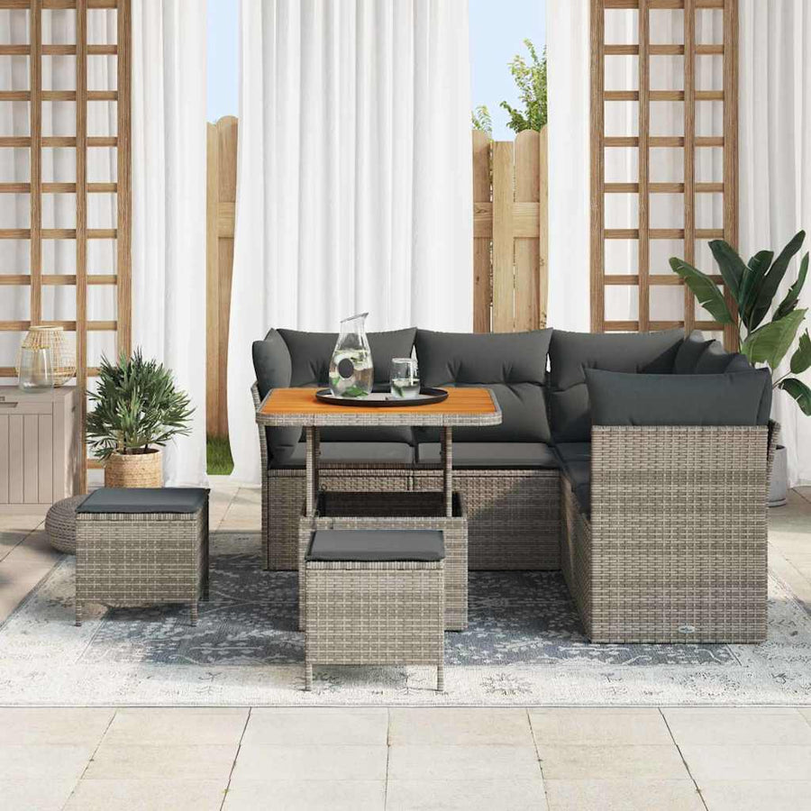 Tuin Sofa Set 8 pcs Grijs Poly riet en gepoedercoat staal