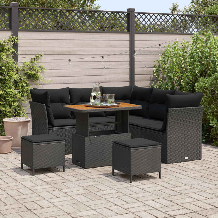 Tuin Sofa Set 8 pcs Zwart Poly riet en gepoedercoat staal