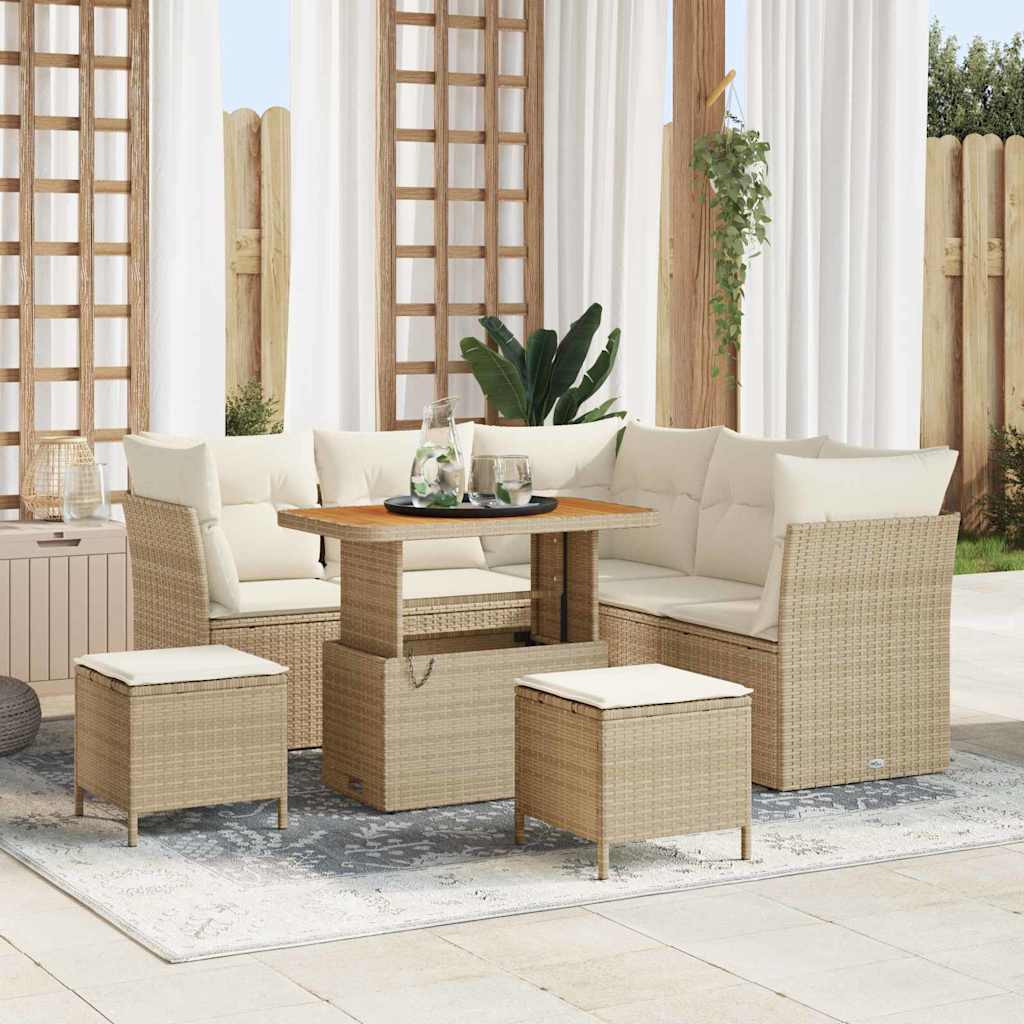 Tuin Sofa Set met kussen met opslag 8 pcs beige en crèmekleurig