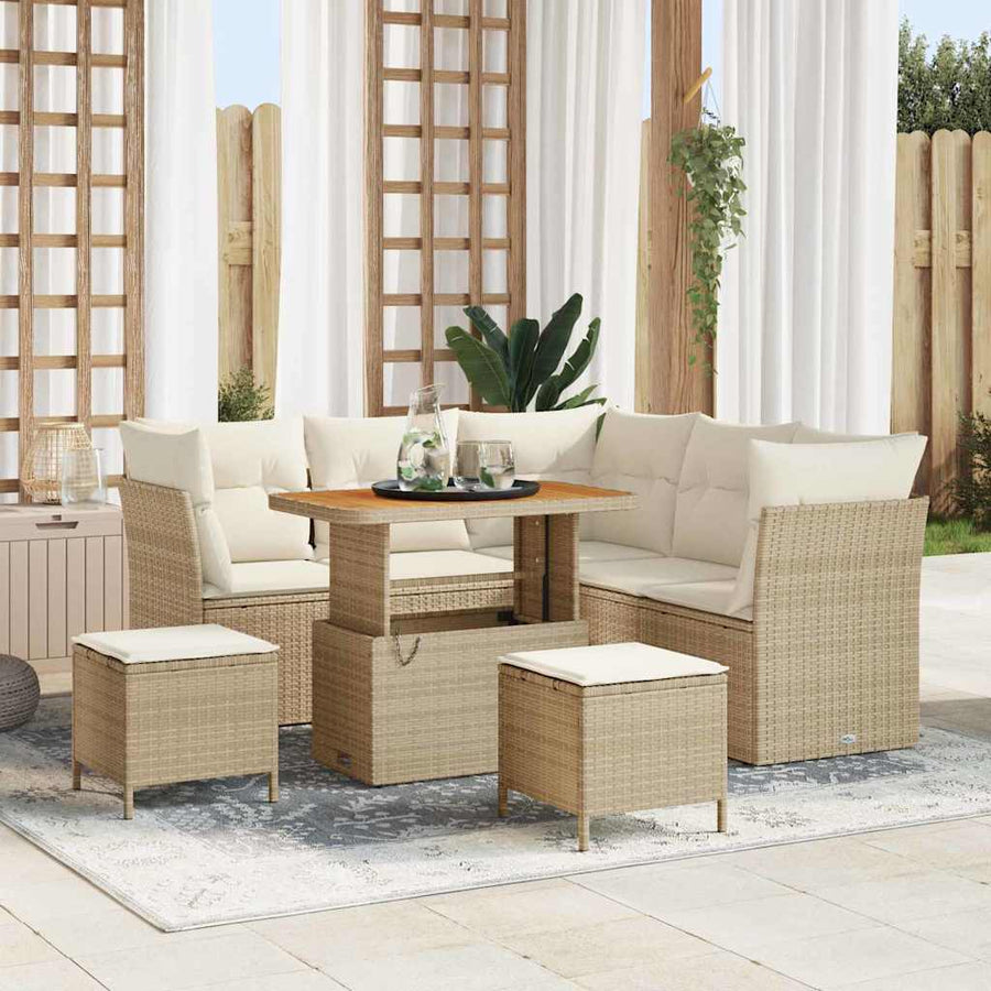 Tuin Sofa Set met kussen met opslag 8 pcs beige en crèmekleurig