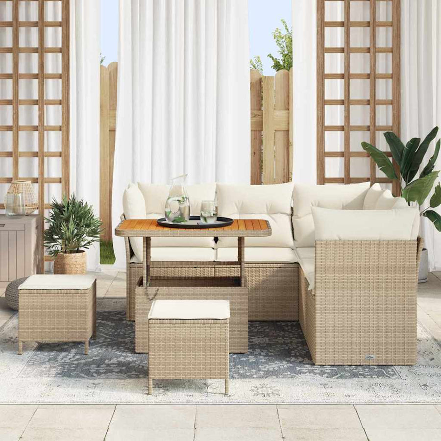 Tuin Sofa Set met kussen met opslag 8 pcs beige en crèmekleurig
