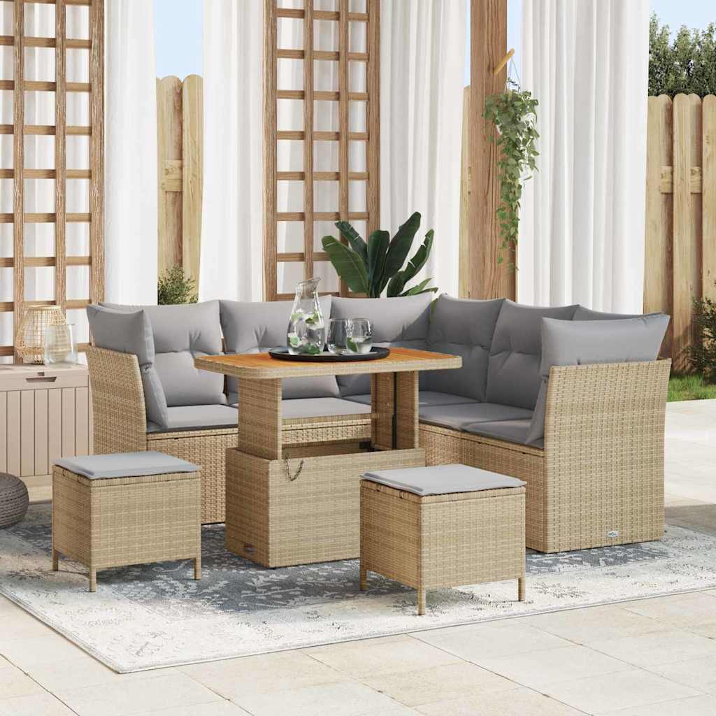 Tuin Sofa Set met kussen met opslag 8 pcs beige en lichtgrijs