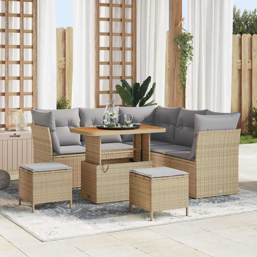 Tuin Sofa Set met kussen met opslag 8 pcs beige en lichtgrijs