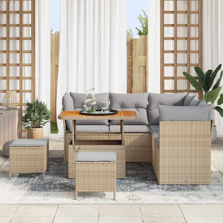 Tuin Sofa Set met kussen met opslag 8 pcs beige en lichtgrijs