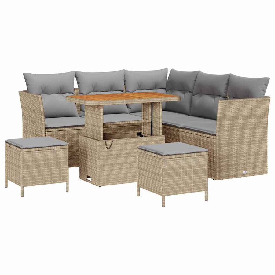Tuin Sofa Set met kussen met opslag 8 pcs beige en lichtgrijs