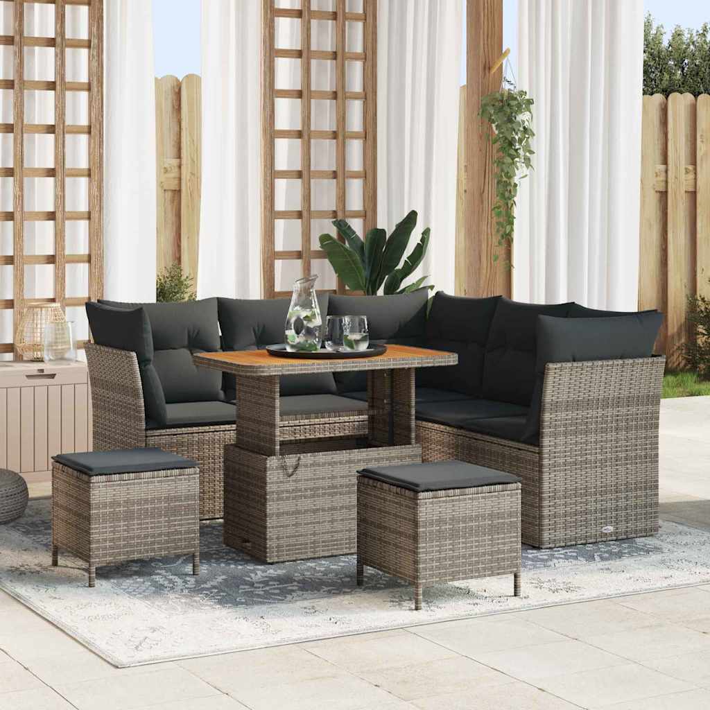 Tuin Sofa Set 8 pcs Grijs Poly riet en gepoedercoat staal