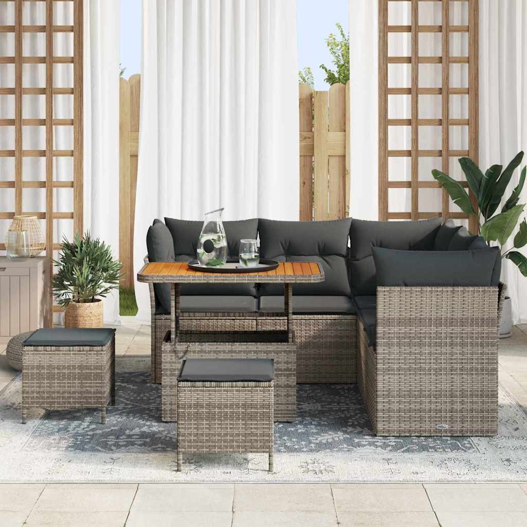 Tuin Sofa Set 8 pcs Grijs Poly riet en gepoedercoat staal