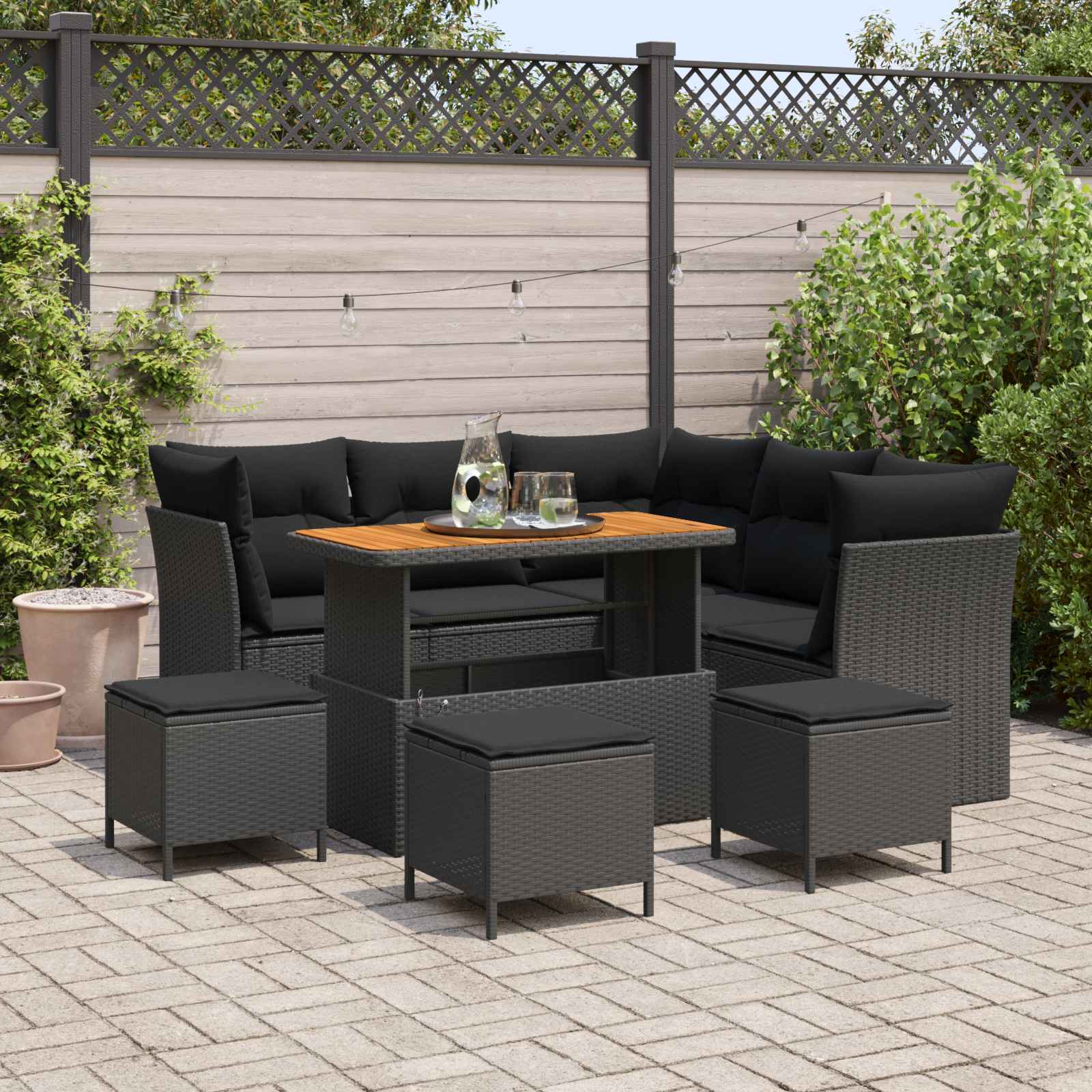Tuin Sofa Set 9 pcs Zwart Poly riet en gepoedercoat staal
