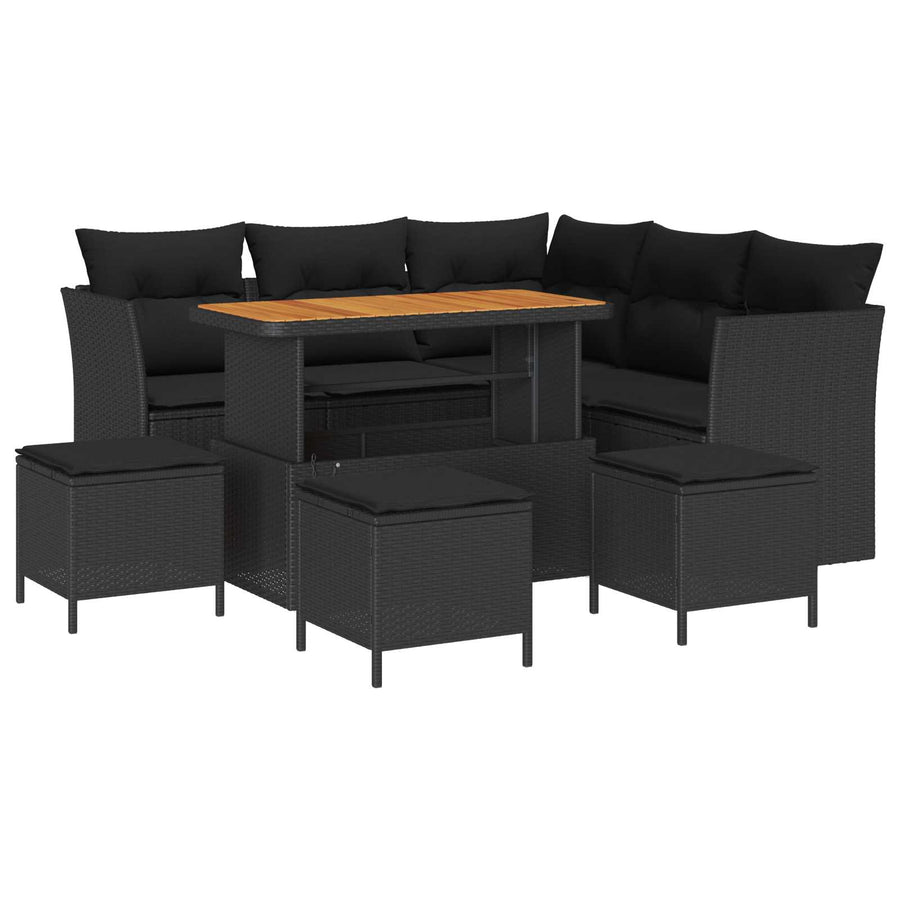 Tuin Sofa Set 9 pcs Zwart Poly riet en gepoedercoat staal
