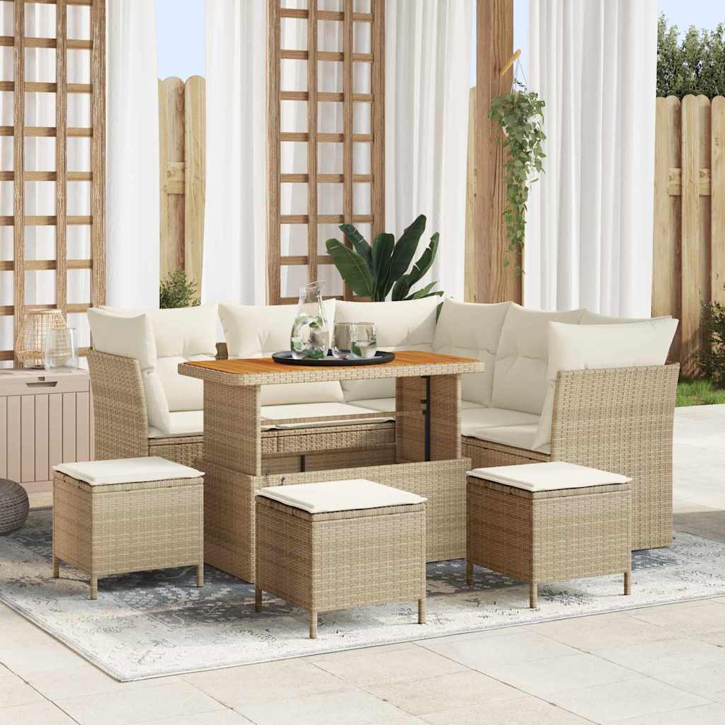 Tuin Sofa Set met kussen met opslag 9 pcs beige en crèmekleurig