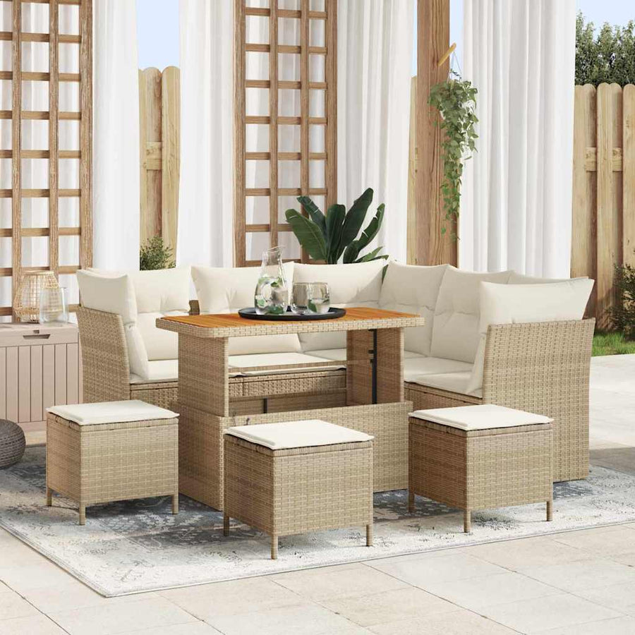 Tuin Sofa Set met kussen met opslag 9 pcs beige en crèmekleurig