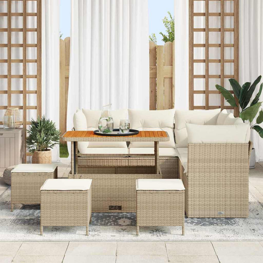 Tuin Sofa Set met kussen met opslag 9 pcs beige en crèmekleurig