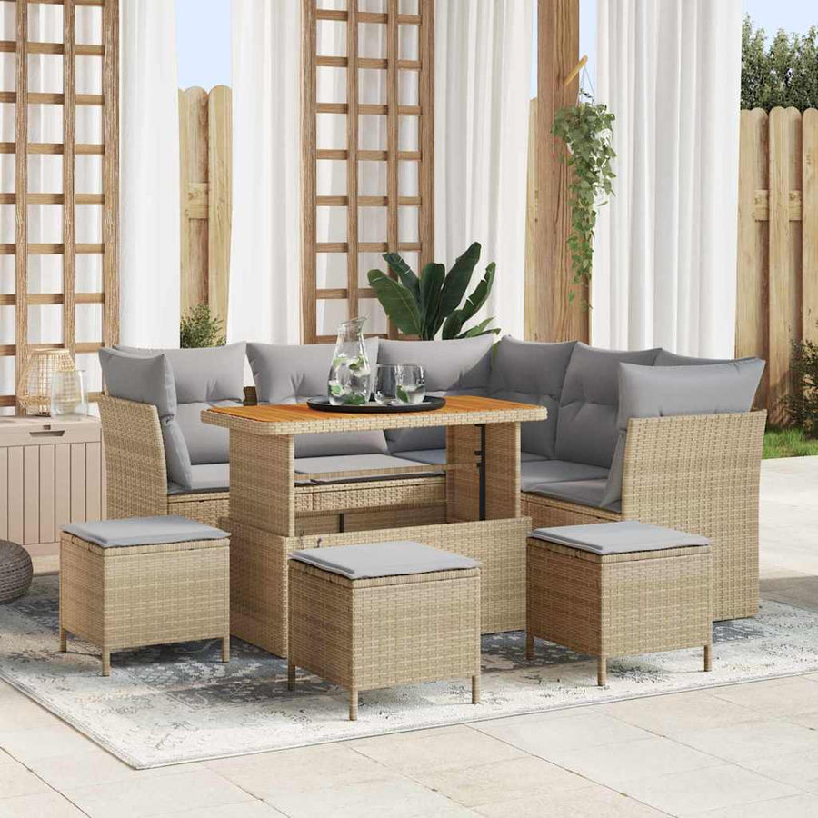 Tuin Sofa Set met kussen met opslag 9 pcs beige en lichtgrijs