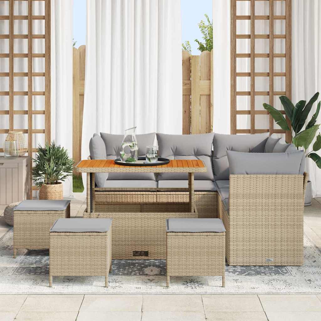 Tuin Sofa Set met kussen met opslag 9 pcs beige en lichtgrijs