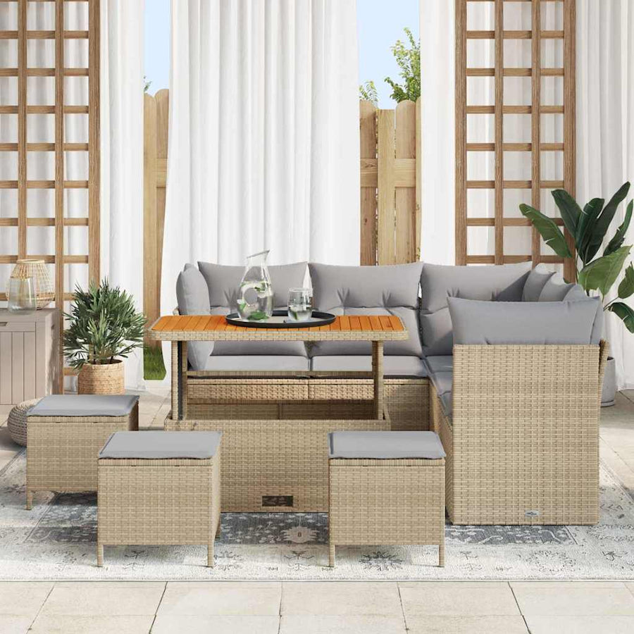 Tuin Sofa Set met kussen met opslag 9 pcs beige en lichtgrijs