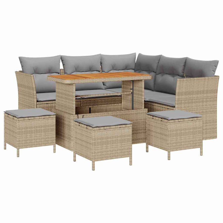 Tuin Sofa Set met kussen met opslag 9 pcs beige en lichtgrijs